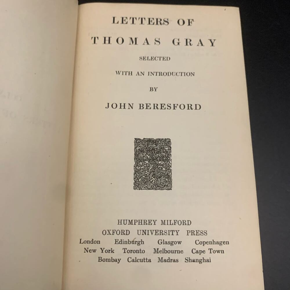 1925 Letters of Thomas Gray Book